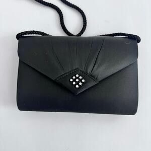 Evening Cocktail Satin Bag, Purse, Cord Strap, Formal party, Prom Clutch Black